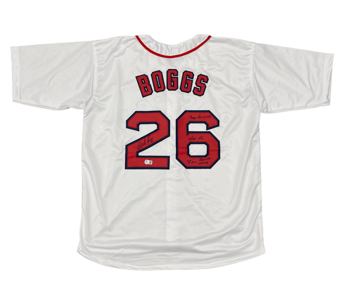 Wade Boggs Signed Boston Red Sox Custom Jersey w 3x Insc Beckett Witness BAS COA