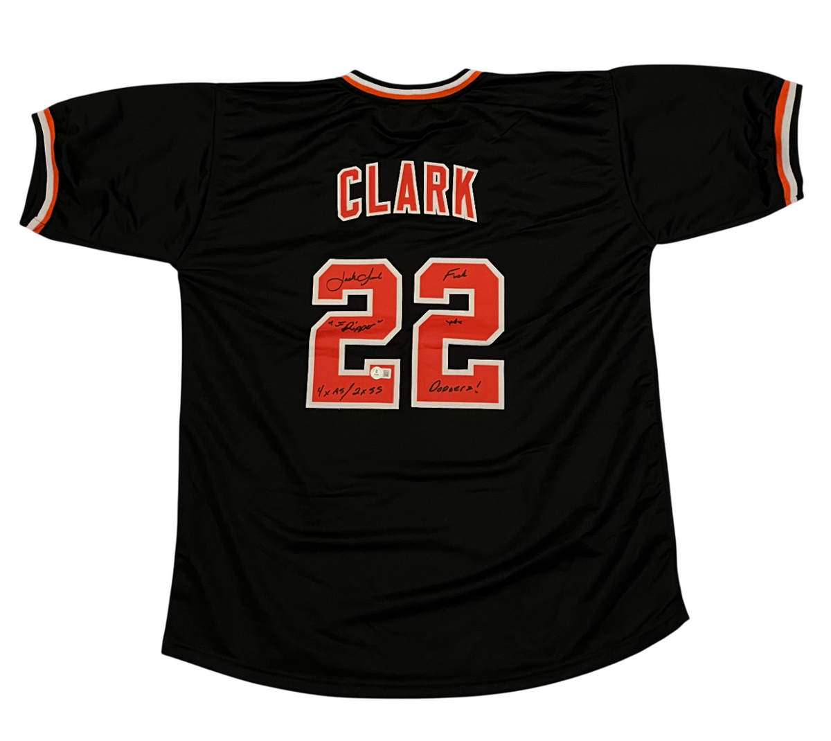 Jack Clark Signed SF Giants Custom Jersey w/ 4 Ins F**k LAD Beckett W BAS COA B
