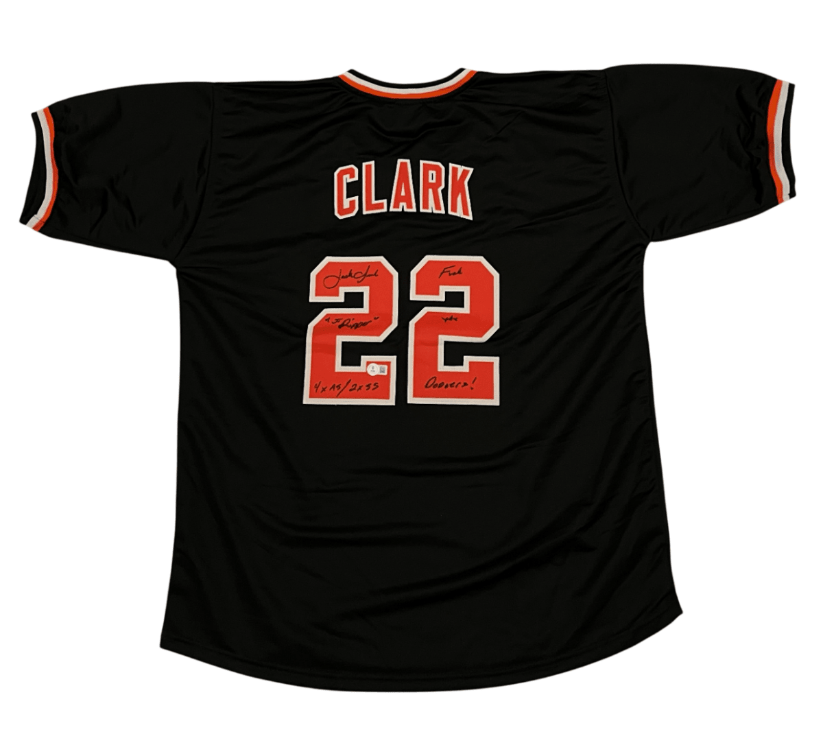 Jack Clark Signed SF Giants Custom Jersey w/ 4 Ins F**k LAD Beckett W BAS COA B