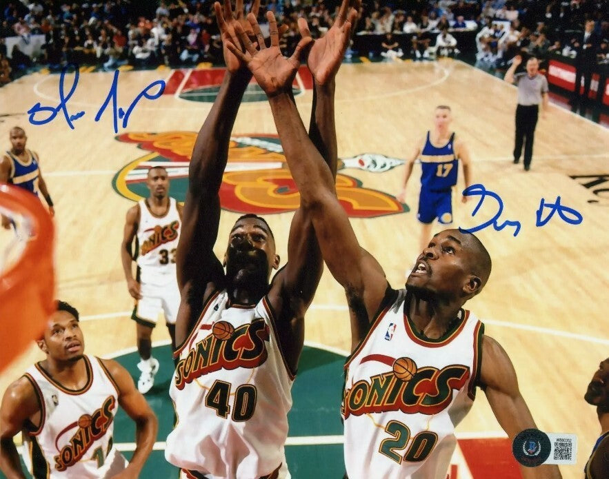 Shawn Kemp &amp; Gary Payton Dual Signed Sonics 8x10 Photo Beckett Wit BAS COA #1
