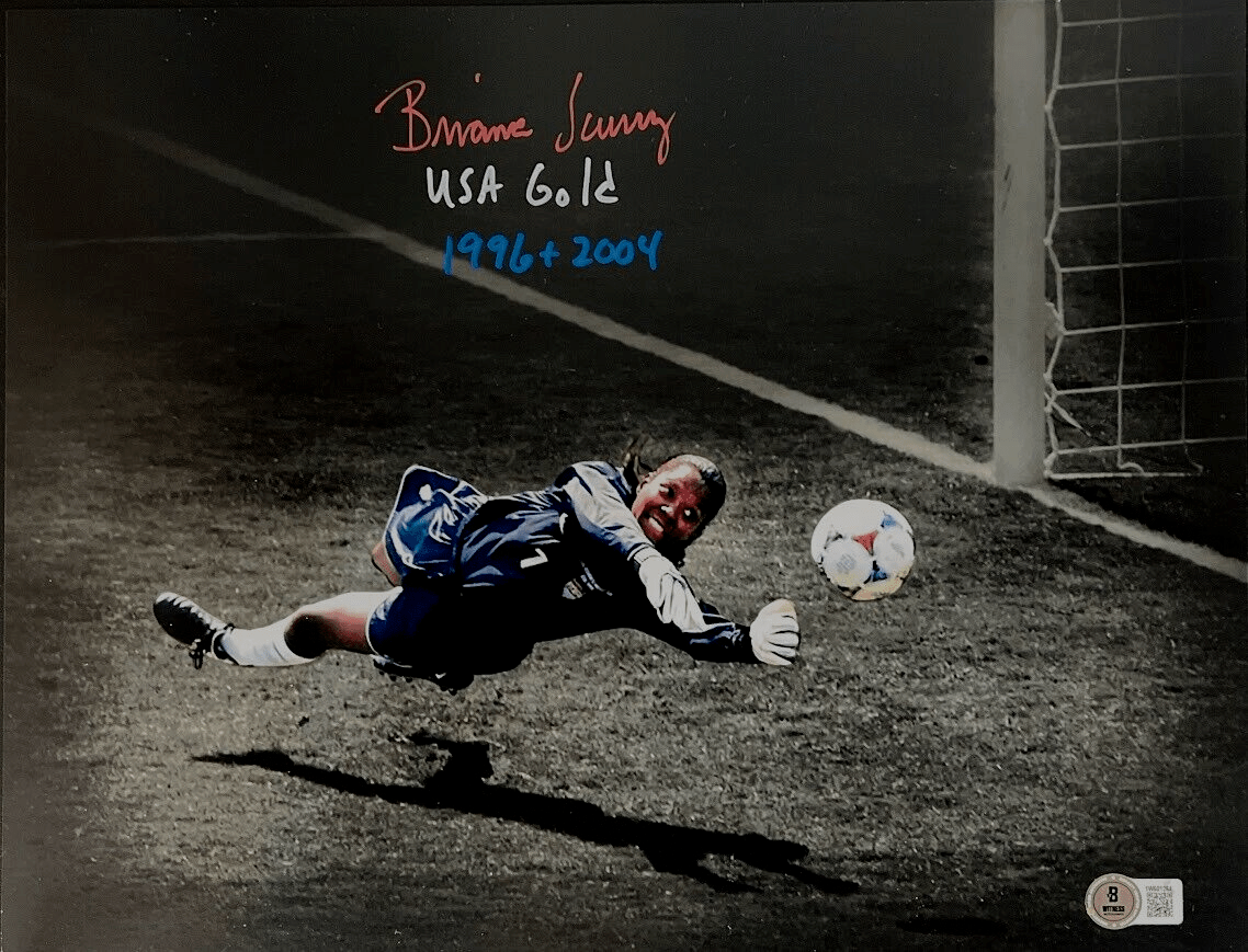 Brianna Scurry Signed USA Soccer 11x14 Photo w/ USA Gold Beckett Witness BAS COA