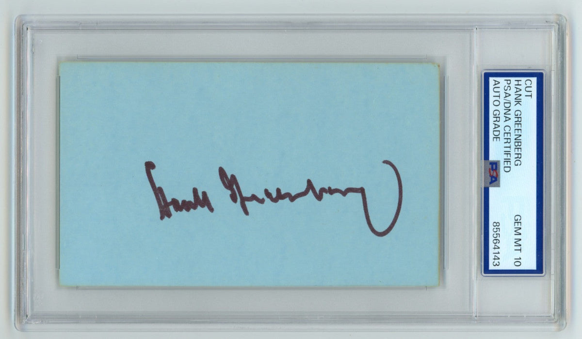 Hank Greenberg Signed Autographed 3x5 Index Card Cut PSA 10 Auto Gem Mt Tigers B