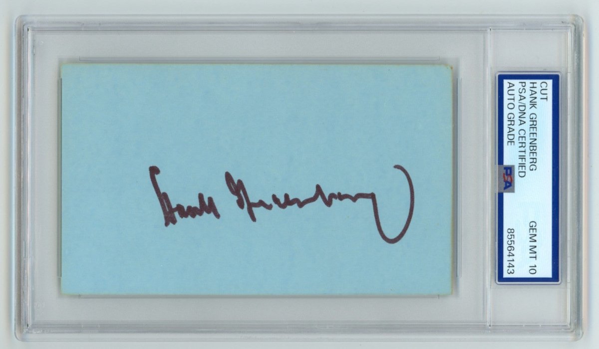 Hank Greenberg Signed Autographed 3x5 Index Card Cut PSA 10 Auto Gem Mt Tigers B