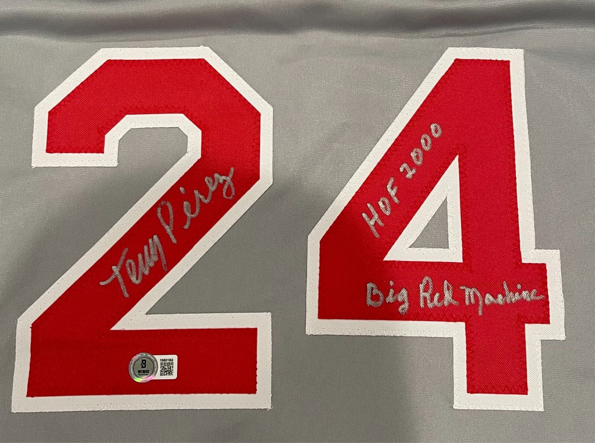 Tony Perez Signed Reds Custom Jersey w/ 2 Ins Beckett Witness BAS COA