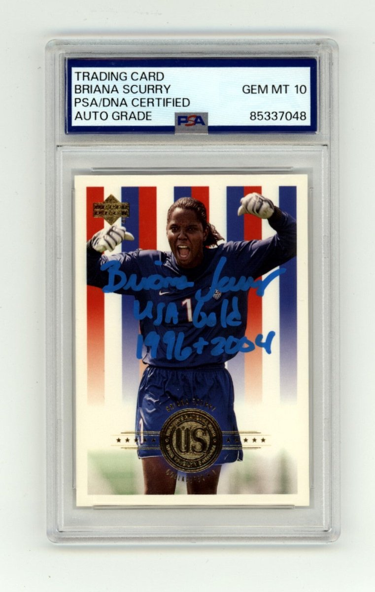 Briana Scurry 2000 Upper Deck USA #88 w/ USA Gold 1996 & 2004 Signed PSA 10 Auto