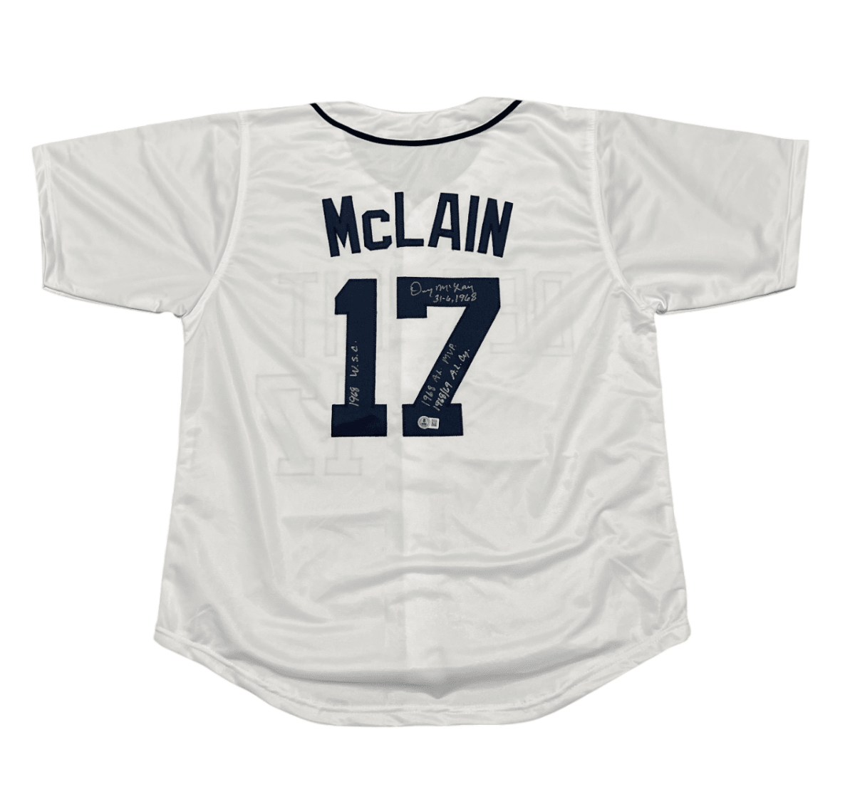 Denny McLain Signed Tigers Custom White Jersey w/ 4 Insc Beckett Wit BAS COA