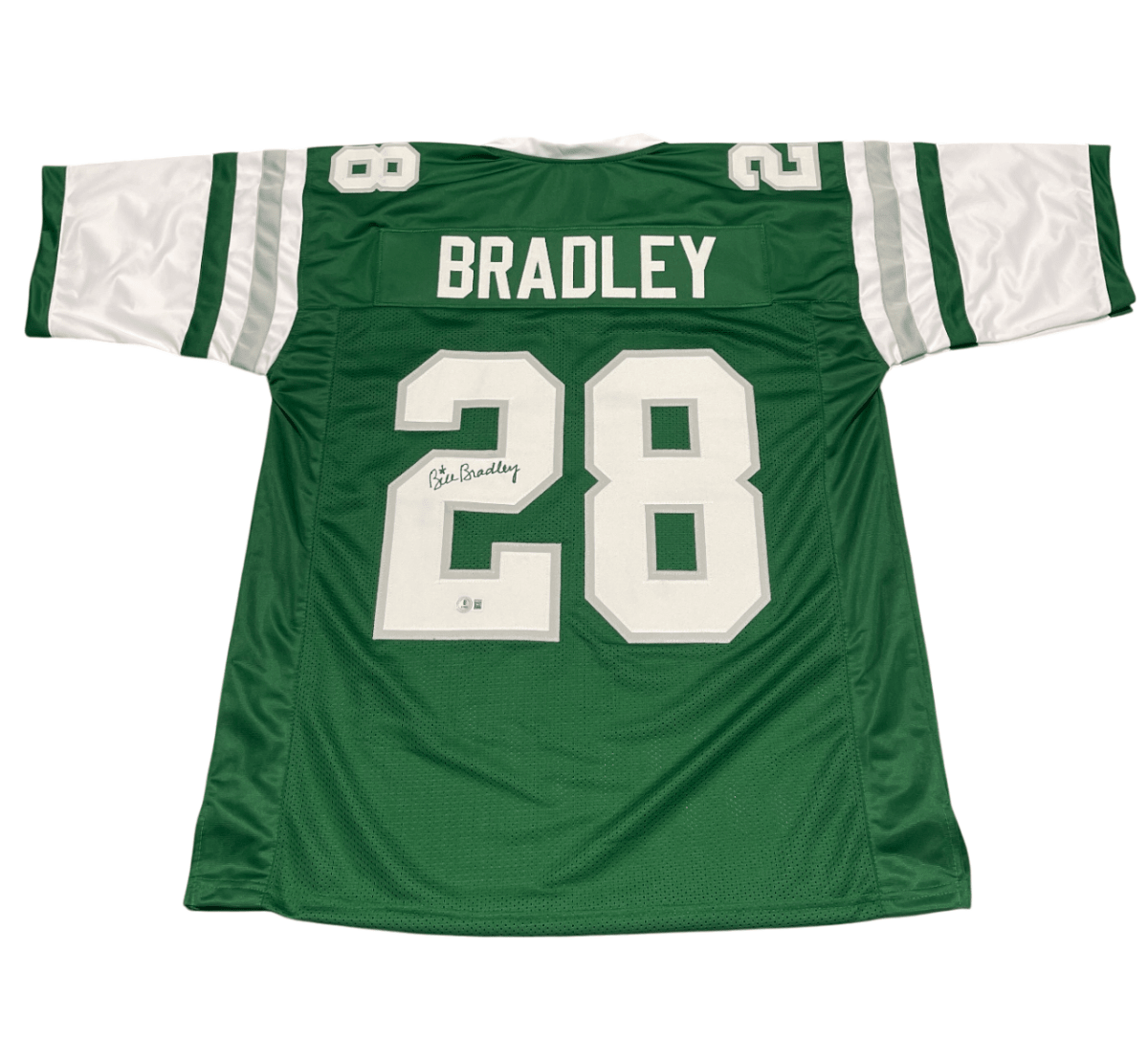 Bill Bradley Signed Philadelphia Eagles Custom Green Jersey Beckett Wit BAS COA