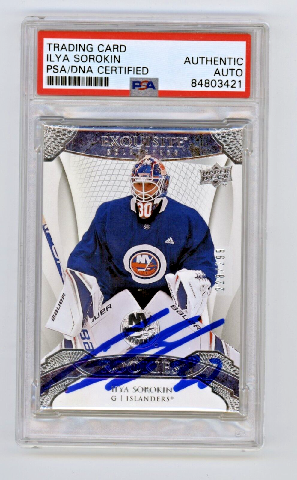 Ilya Sorokin 2020-21 Upper Deck Exquisite Rookies /299 Signed PSA Authentic Auto