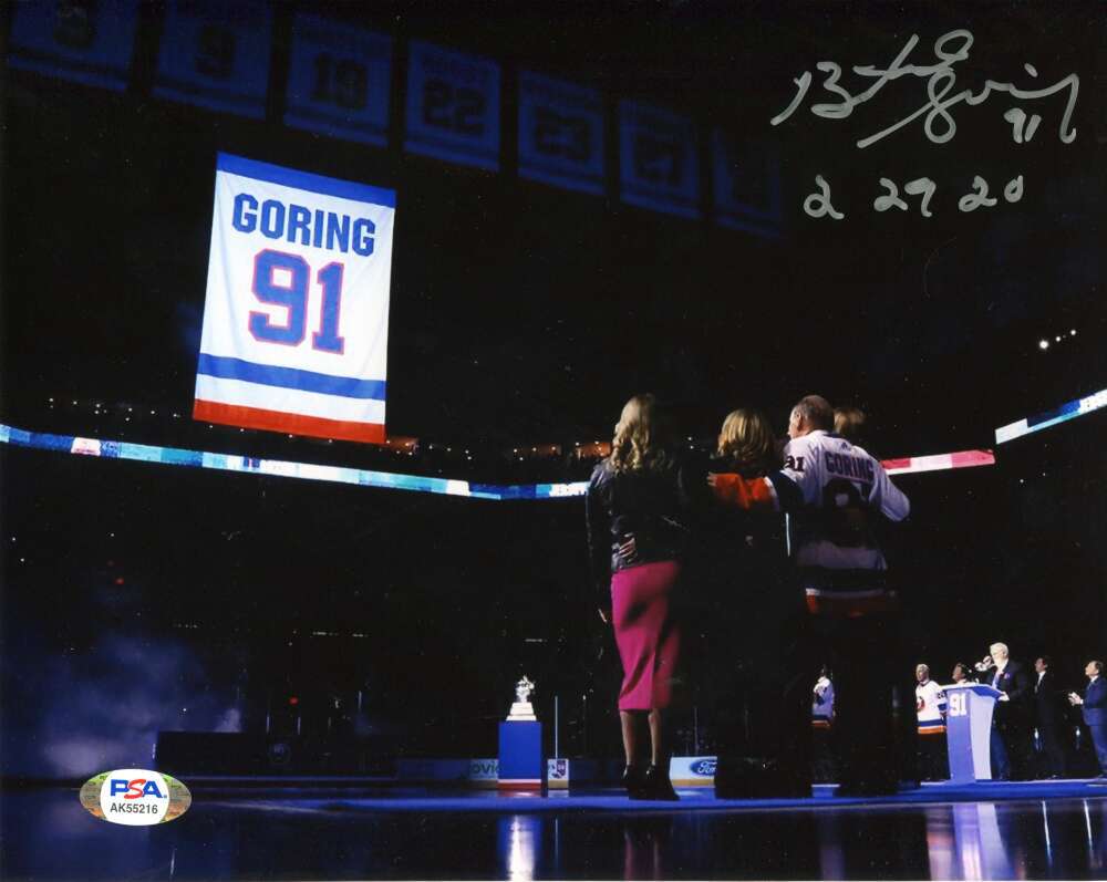 Butch Goring Signed New York Islanders 8x10 Photo w/ #91 Retired PSA COA