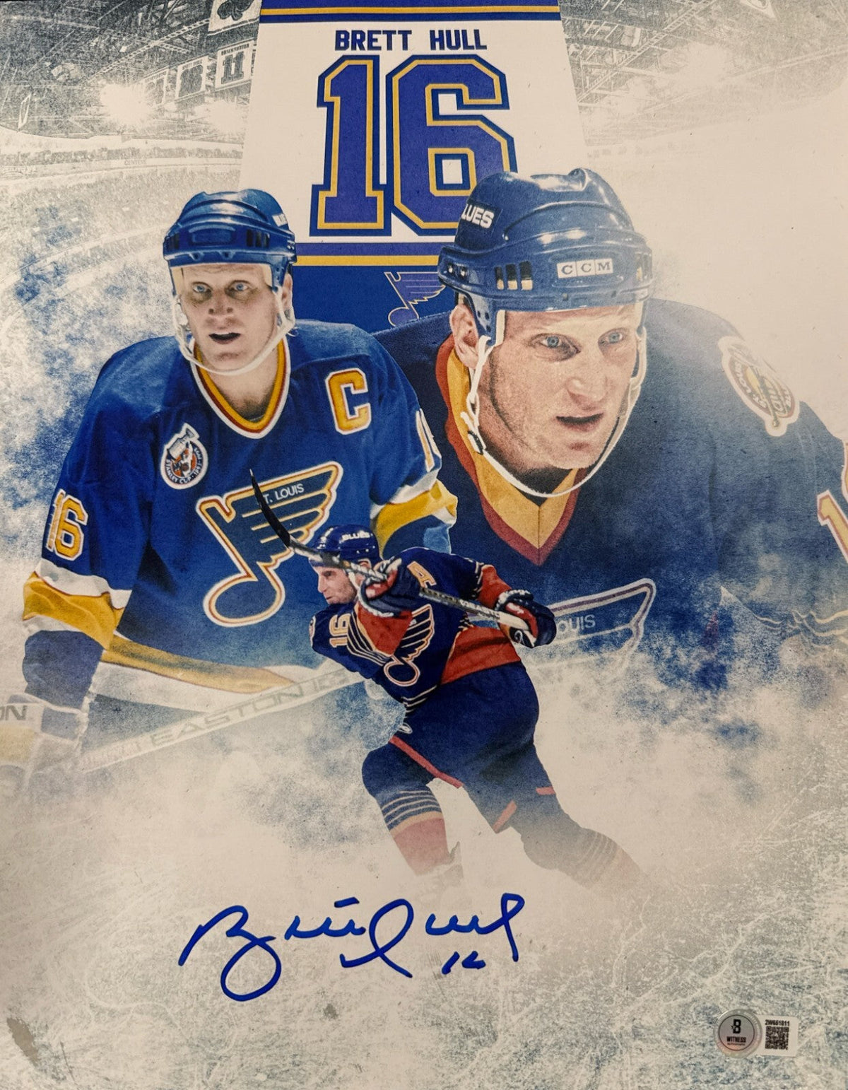 Brett Hull Signed St. Louis Blues 11x14 Photo Edit Beckett Witness BAS COA
