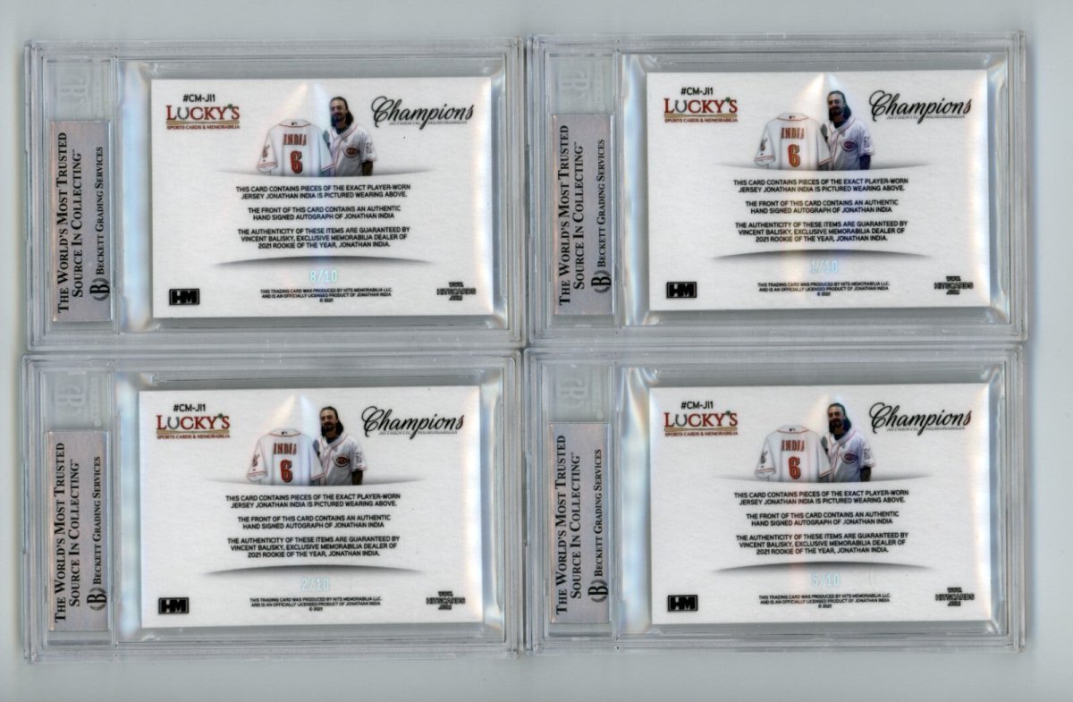 Jonathan India 2021 Hits Memorabilia Champions Prime Patch Auto RC #/10 BGS BAS