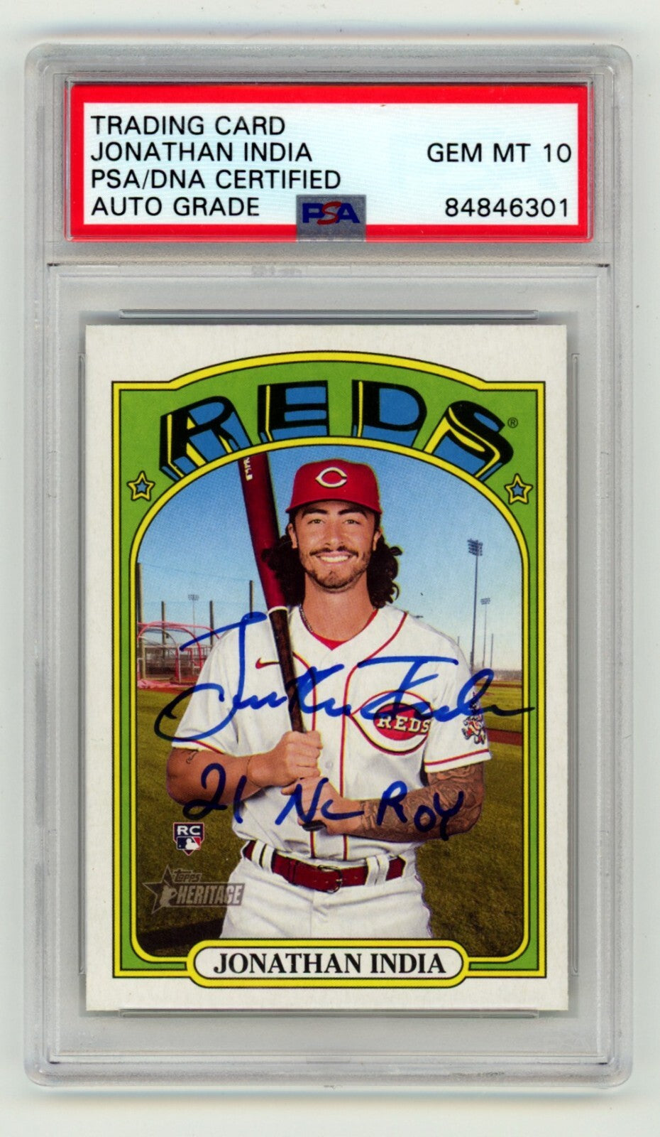 Jonathan India 2021 Topps Heritage 541 Rookie RC Signed w/ 21 NL ROY PSA 10 Auto