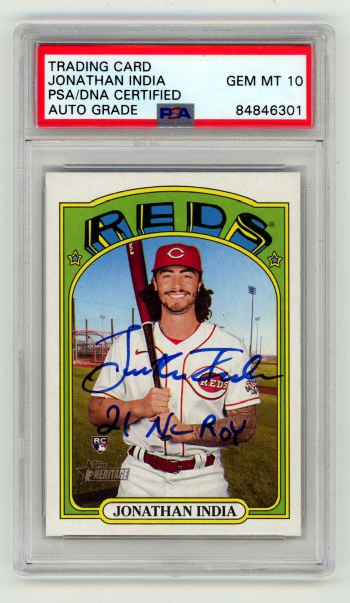 Jonathan India 2021 Topps Heritage 541 Rookie RC Signed w/ 21 NL ROY PSA 10 Auto
