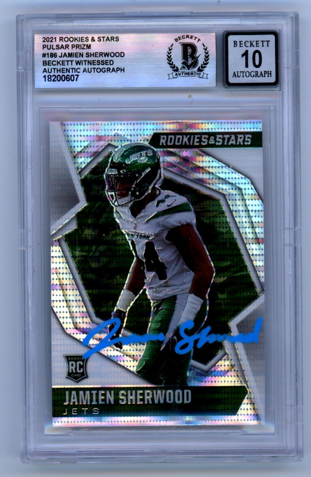 Jamien Sherwood 2021 Rookies &amp; Stars #186 Pulsar Prizm RC Signed BGS 10 Auto