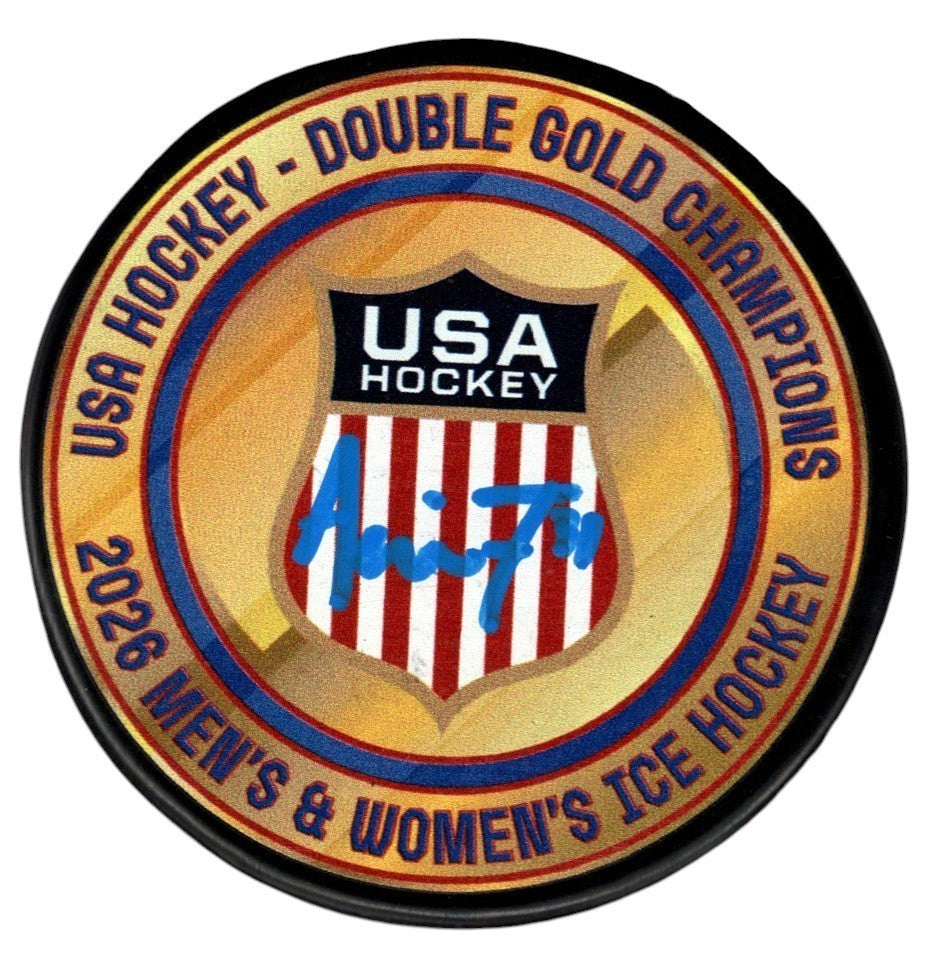 Aerin Frankel Signed USA Hockey Double Gold Medal Puck JSA Witness COA