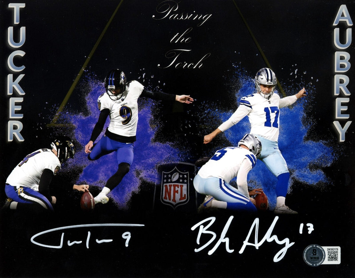 Justin Tucker &amp; Brandon Aubrey Dual Signed 8x10 Photo Becket Witness BAS COA
