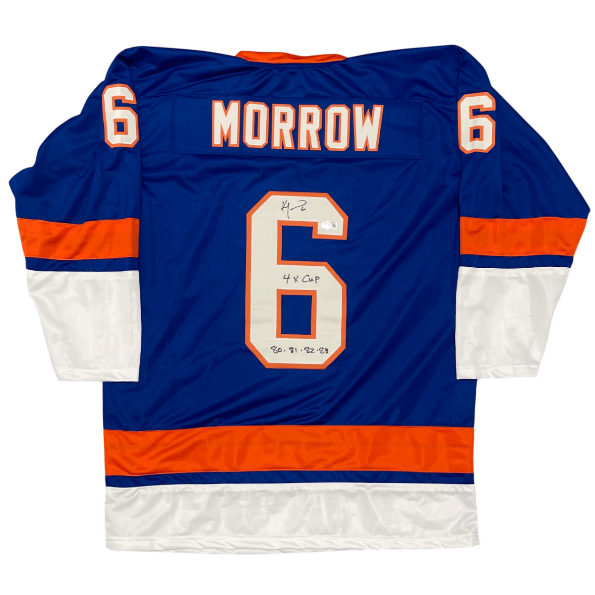 Ken Morrow Signed Islanders Custom Jersey w 4x Cup 80 81 82 83 Beckett W BAS COA