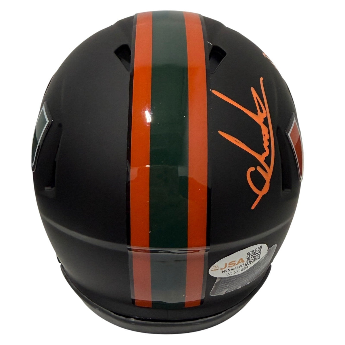 Andres Borregales Signed Black Miami Hurricanes Mini Helmet w/ The U JSA Wit COA