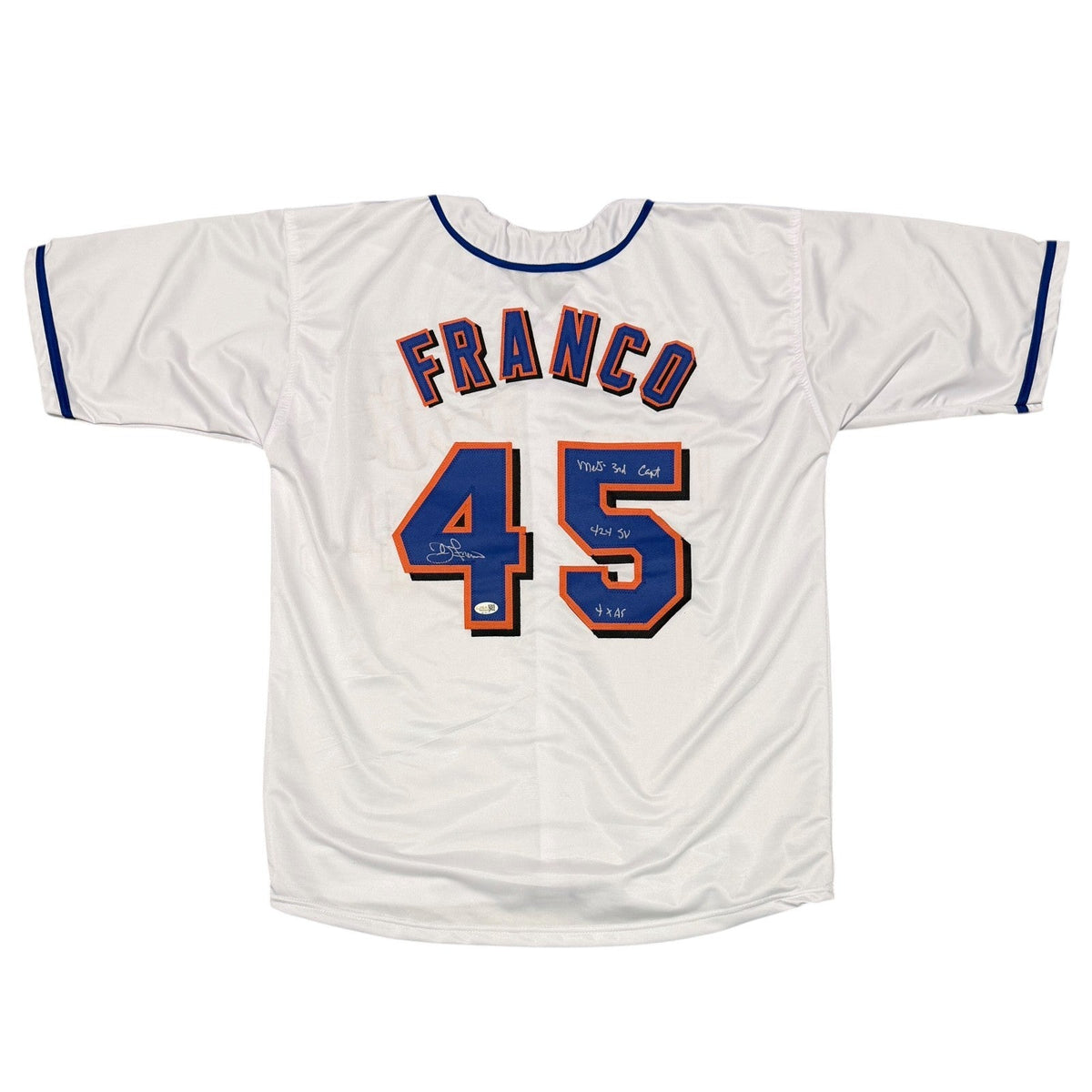 John Franco Signed New York Mets Custom Jersey w/ 3 Insc JSA Witness COA