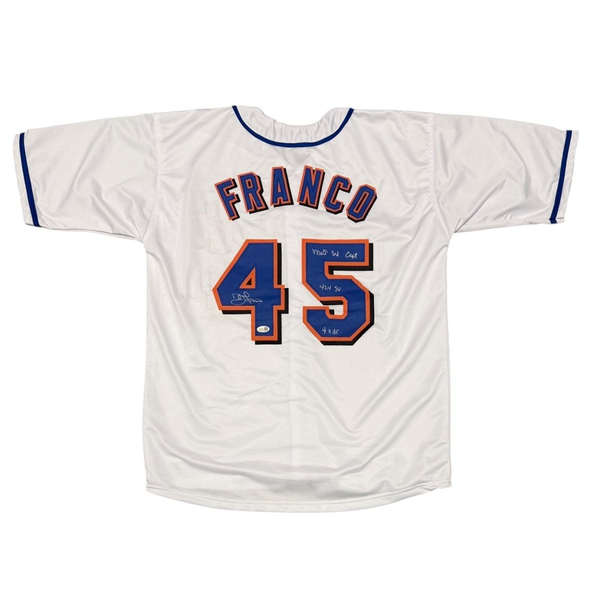 John Franco Signed New York Mets Custom Jersey w/ 3 Insc JSA Witness COA
