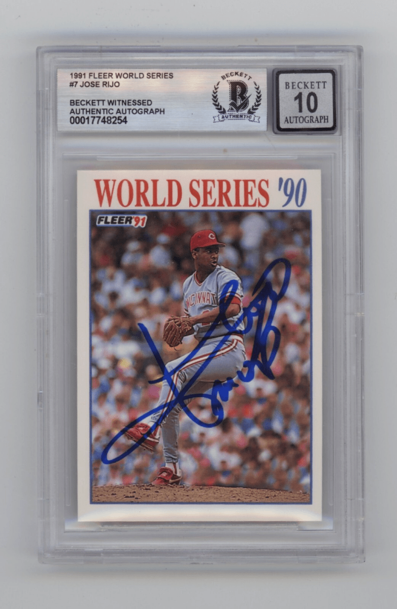 Jose Rijo 1991 Fleer World Series #7 Signed w/ MVP Beckett BGS 10 Auto Reds