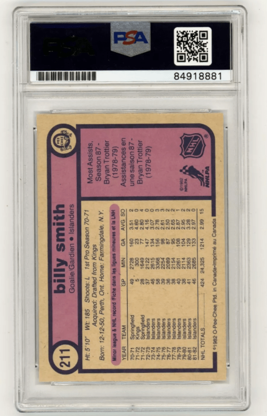 Billy Smith 1982-83 O-Pee-Chee OPC #211 Signed PSA Authentic Auto Blk Islanders