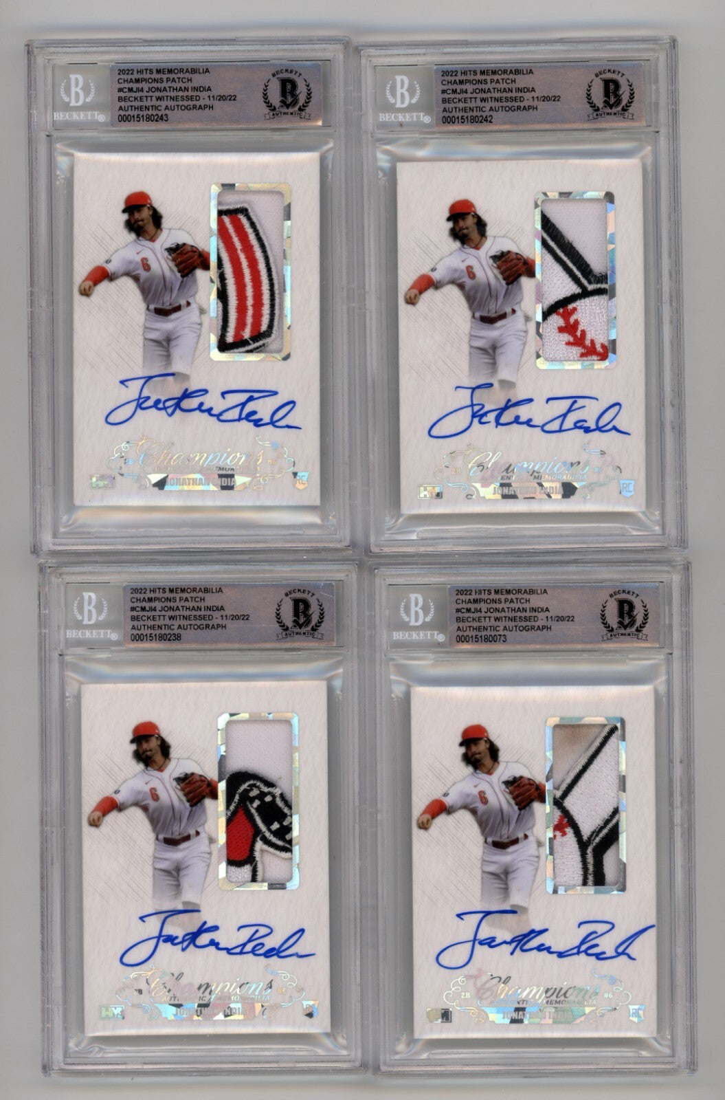 Jonathan India 2021 Hits Memorabilia Champions Ice Patch Auto RC #/6 BGS