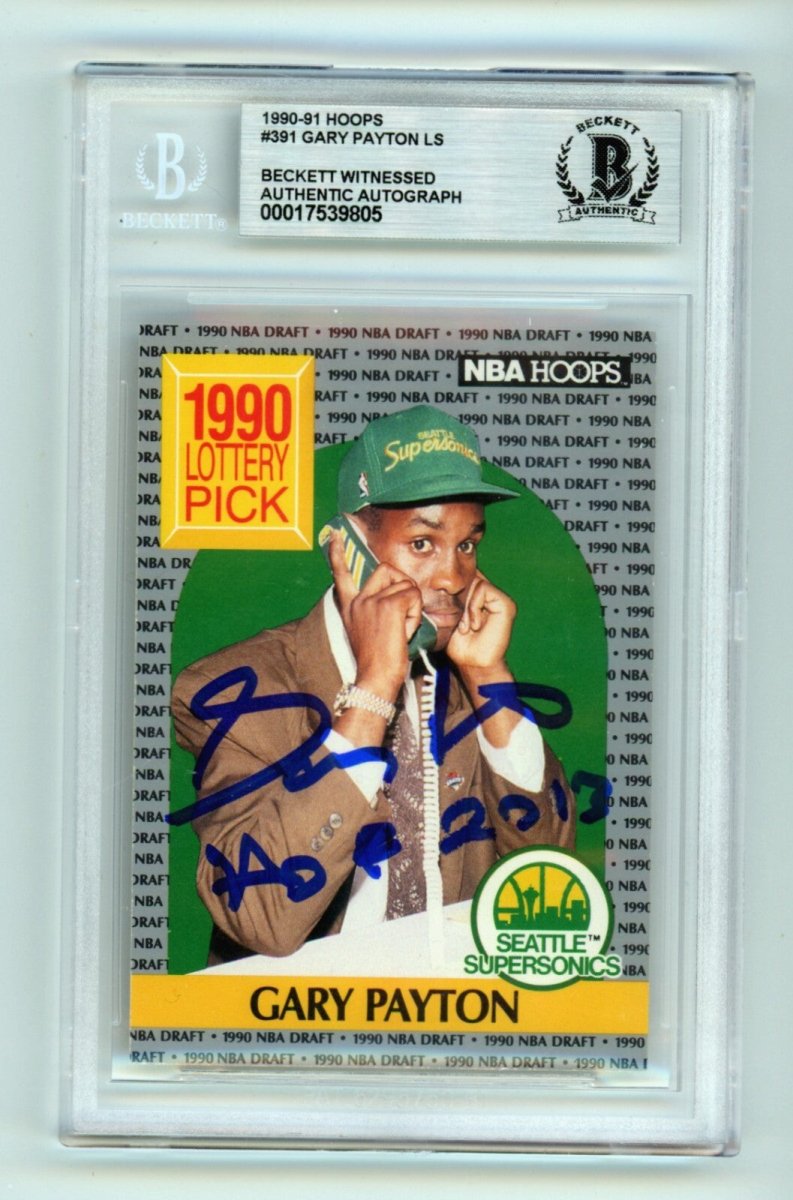 Gary Payton 1990-91 Hoops #391 Rookie RC Signed w/ HOF 2013 Beckett BGS BAS Auto