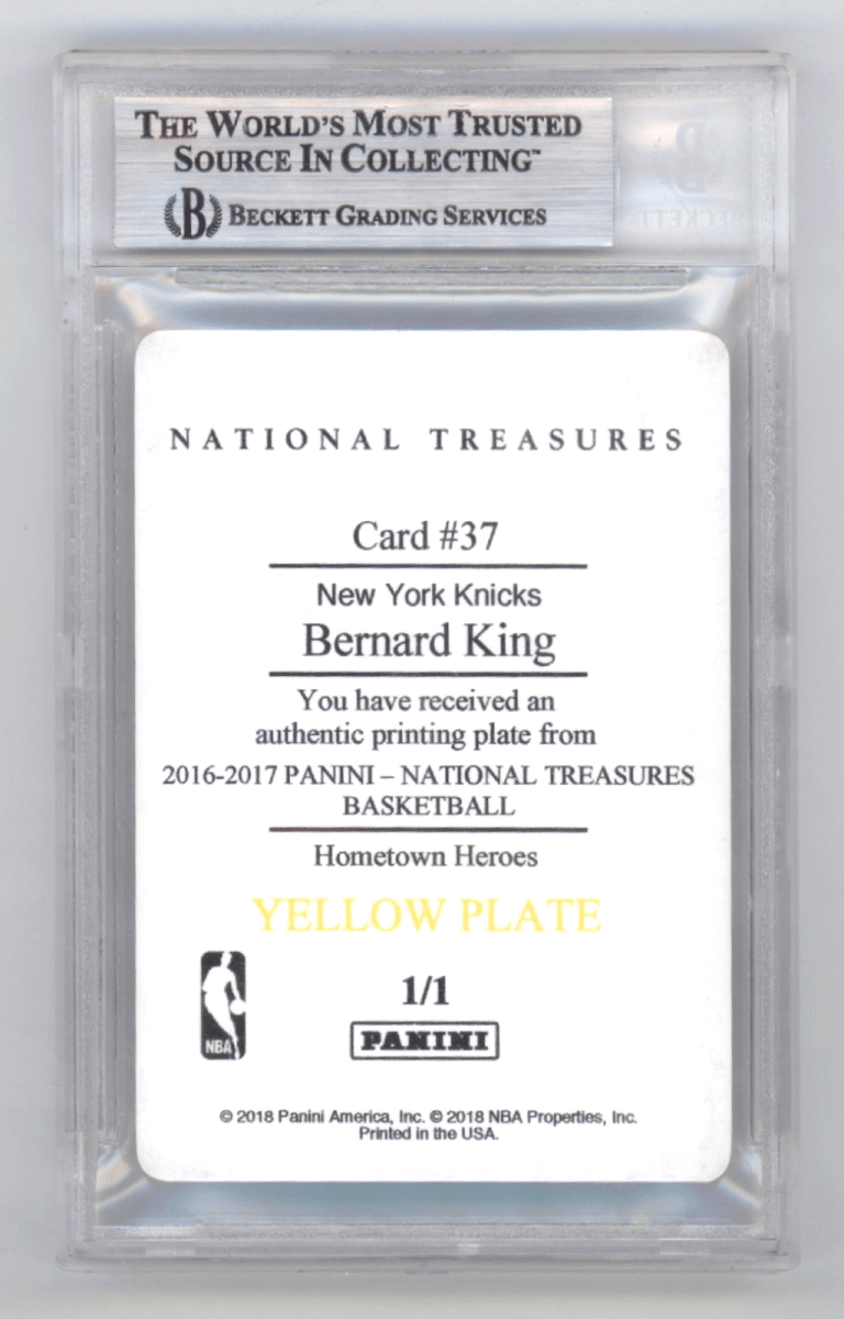 Bernard King 2016-17 National Treasures Printing Plate 1/1 Signed 3 Ins BGS Auto