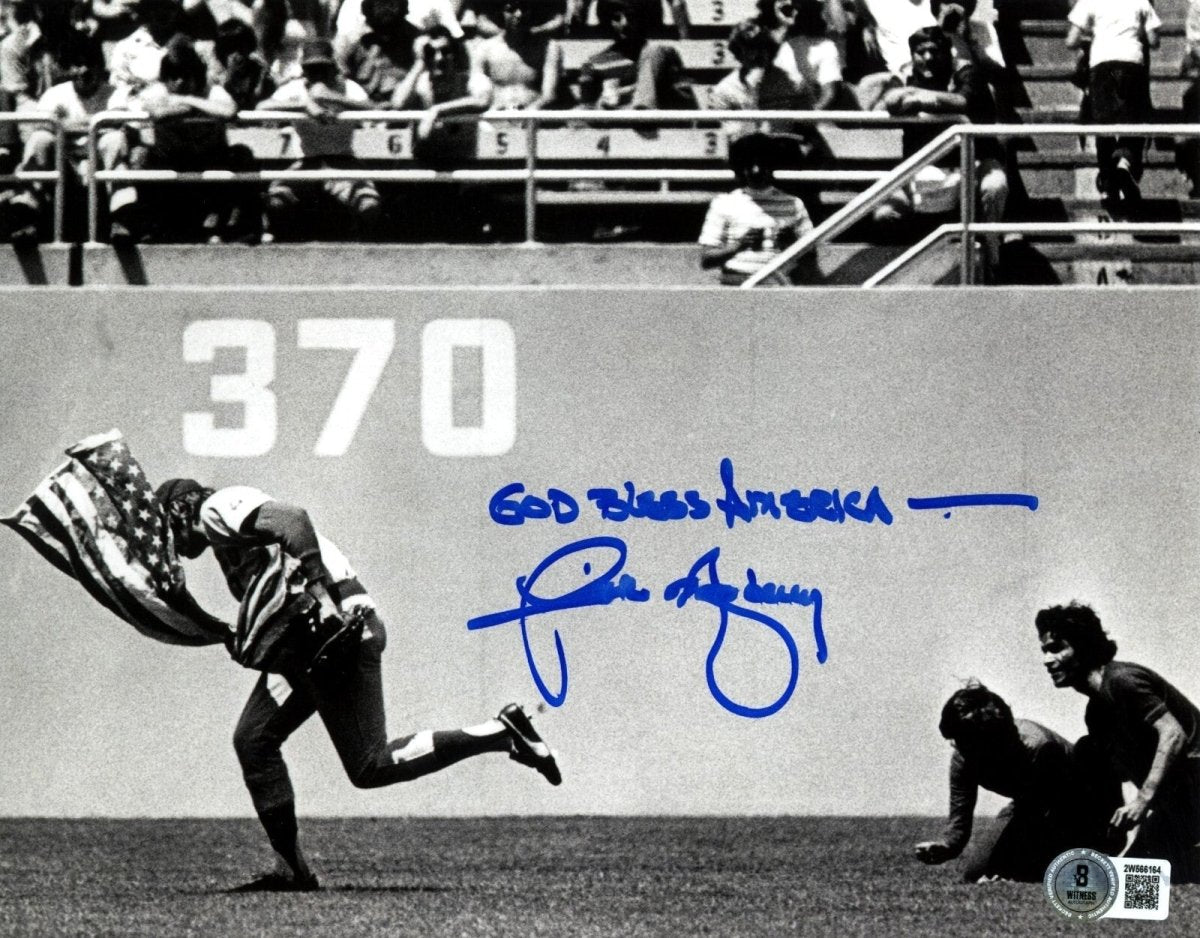 Rick Monday Signed Auto Cubs 8x10 Flag Photo w God Bless America Beckett BAS COA