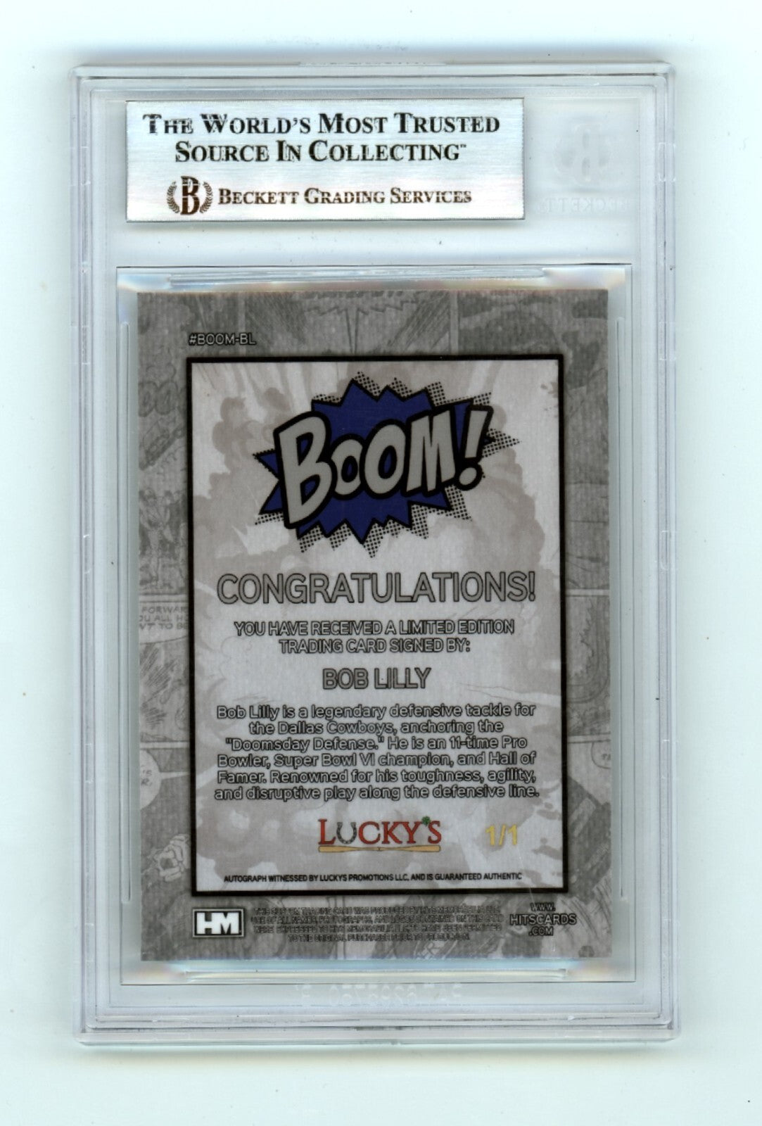 Bob Lilly 2024 Hits Memorabilia BOOM Super 1/1 Signed BGS BAS Auto HOF 1980 Insc