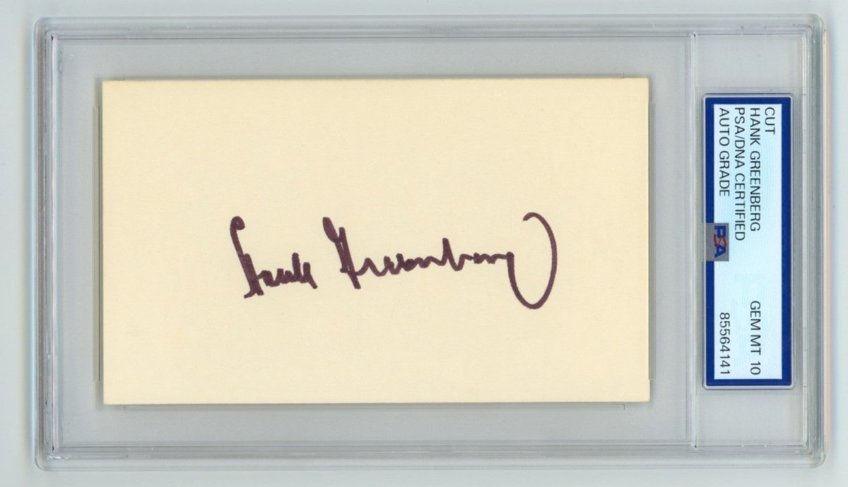 Hank Greenberg Signed Autographed 3x5 Index Card Cut PSA 10 Auto GEM Mt Tigers K