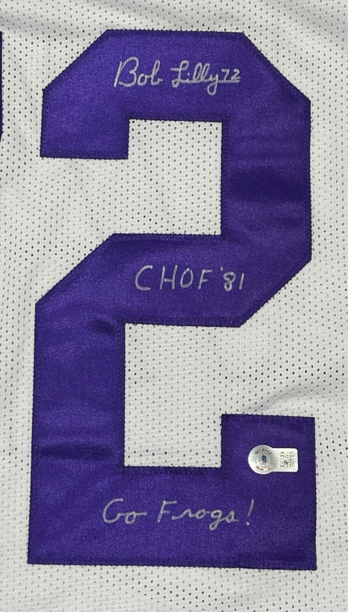 Bob Lilly Signed TCU Custom Jersey w/ 2 Ins Beckett Witness BAS COA