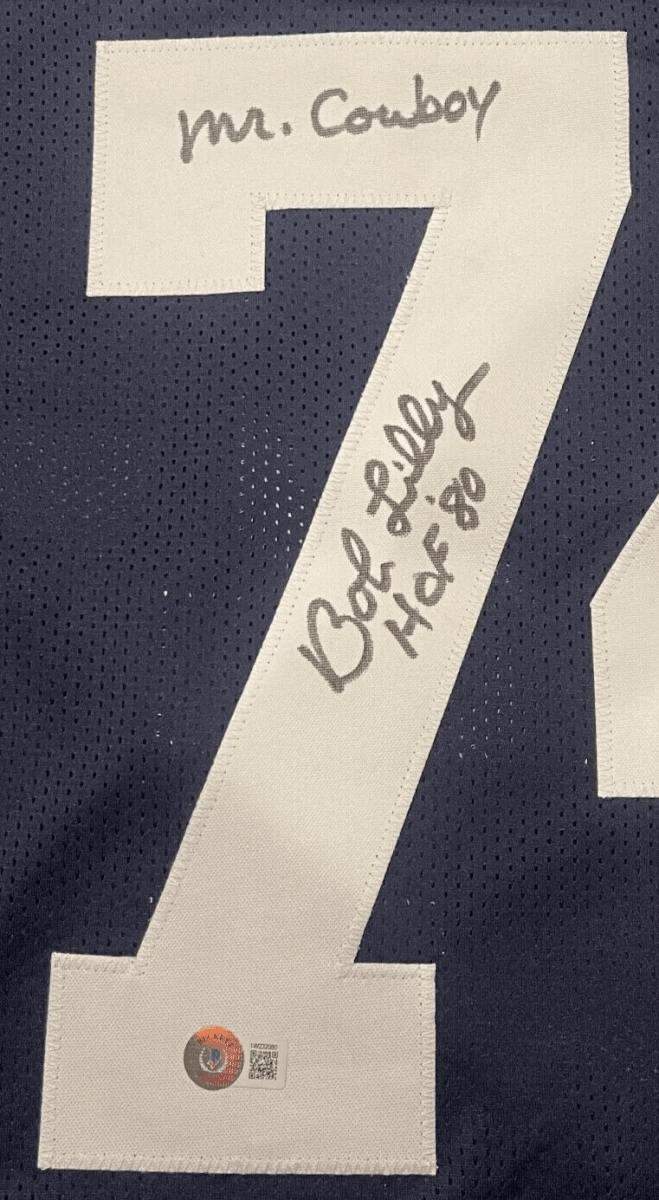 Bob Lilly Signed Dallas Cowboys TB Custom Jersey w/ 4 Ins Beckett Wit BAS COA