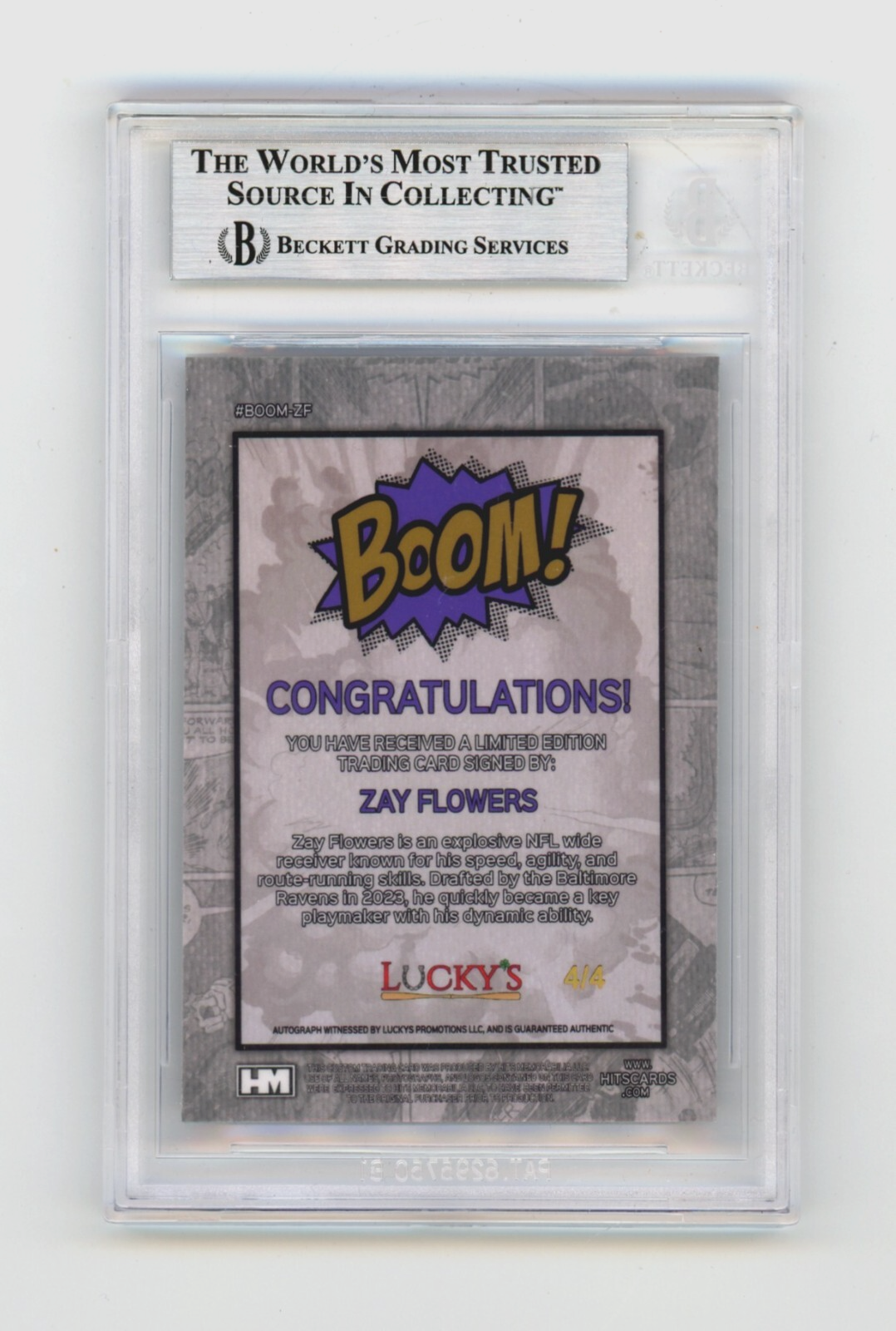 Zay Flowers 2024 Hits Memorabilia BOOM Purple JSY # 4/4 Signed BGS BAS Auto