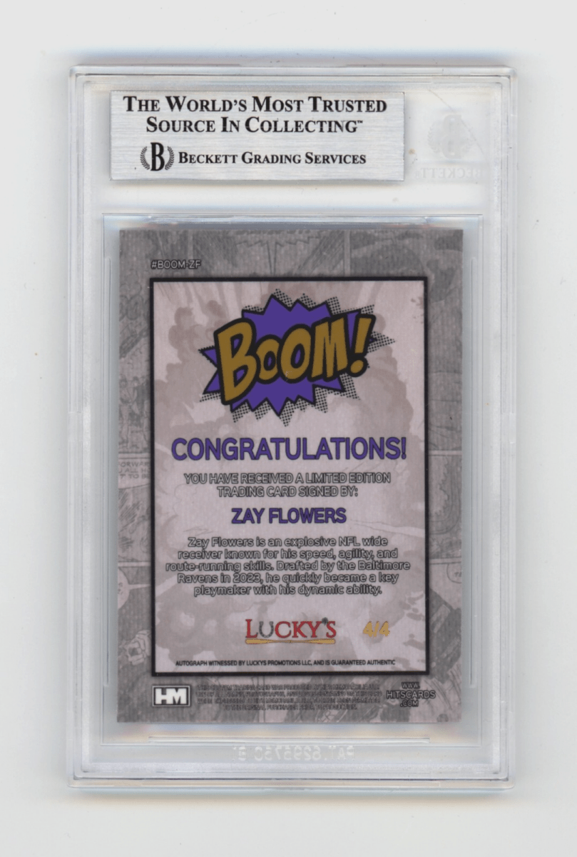 Zay Flowers 2024 Hits Memorabilia BOOM Purple JSY # 4/4 Signed BGS BAS Auto