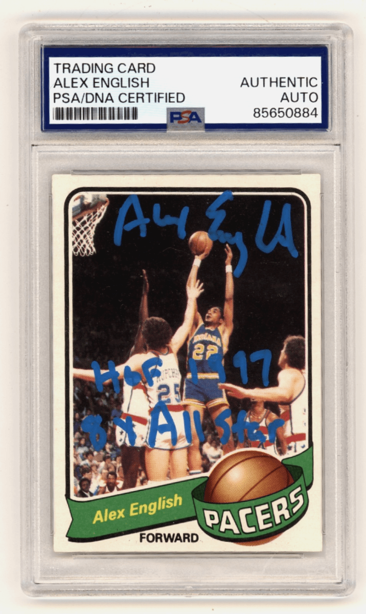 Alex English 1979-80 Topps #31 Signed Rookie RC w/ 2 Ins. PSA Authentic Auto HOF
