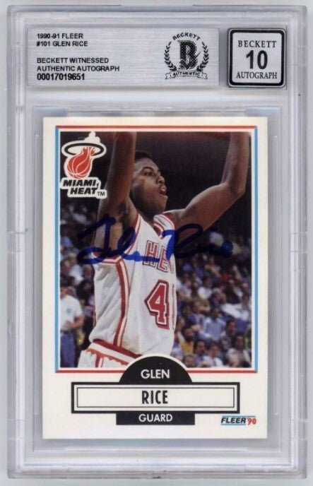 Glen Rice 1990-91 Fleer #101 Rookie RC Signed Beckett Witness BGS 10 Auto Heat