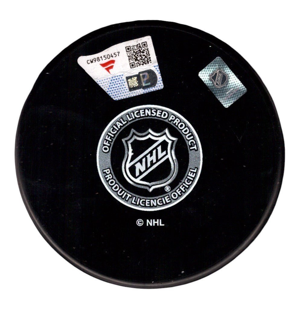 Connor Hellebuyck Signed Jets Logo Puck Secretary of Defense Insc. Fanatics COA