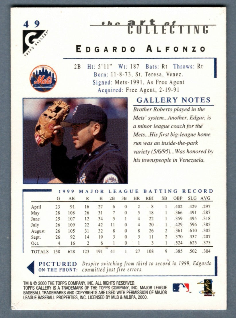 Edgardo Alfonzo Signed Autographed 2000 Topps Gallery #49 LSCM COA New York Mets