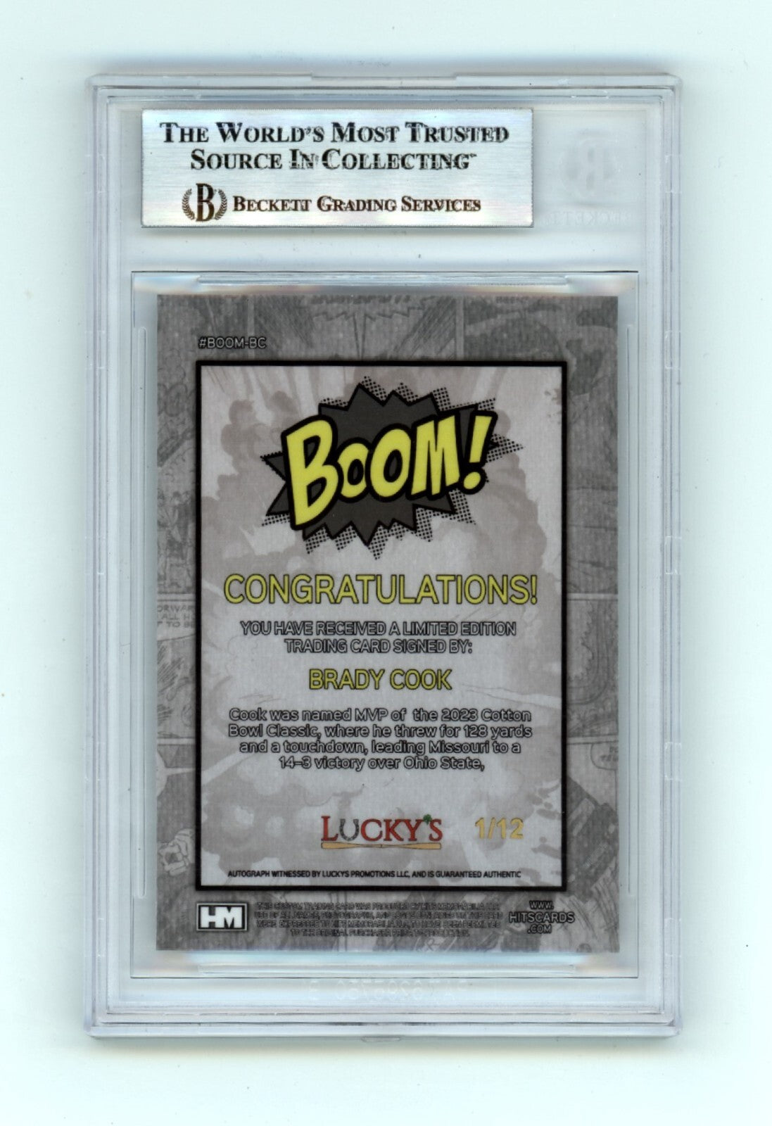 Brady Cook 2024 Hits Memorabilia BOOM Silver #/12 Signed BGS BAS Auto Missouri