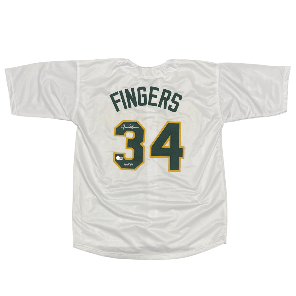 Rollie Fingers Signed Oakland Custom Jersey w/ HOF 92 Beckett Witness BAS COA