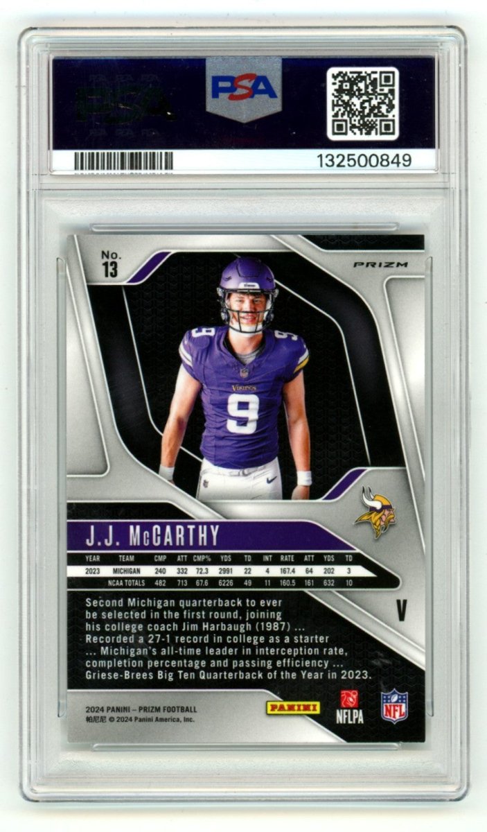 J.J. McCarthy 2024 Panini Prizm 400 Signed Rookie Variation Prizm RC PSA 10 Auto