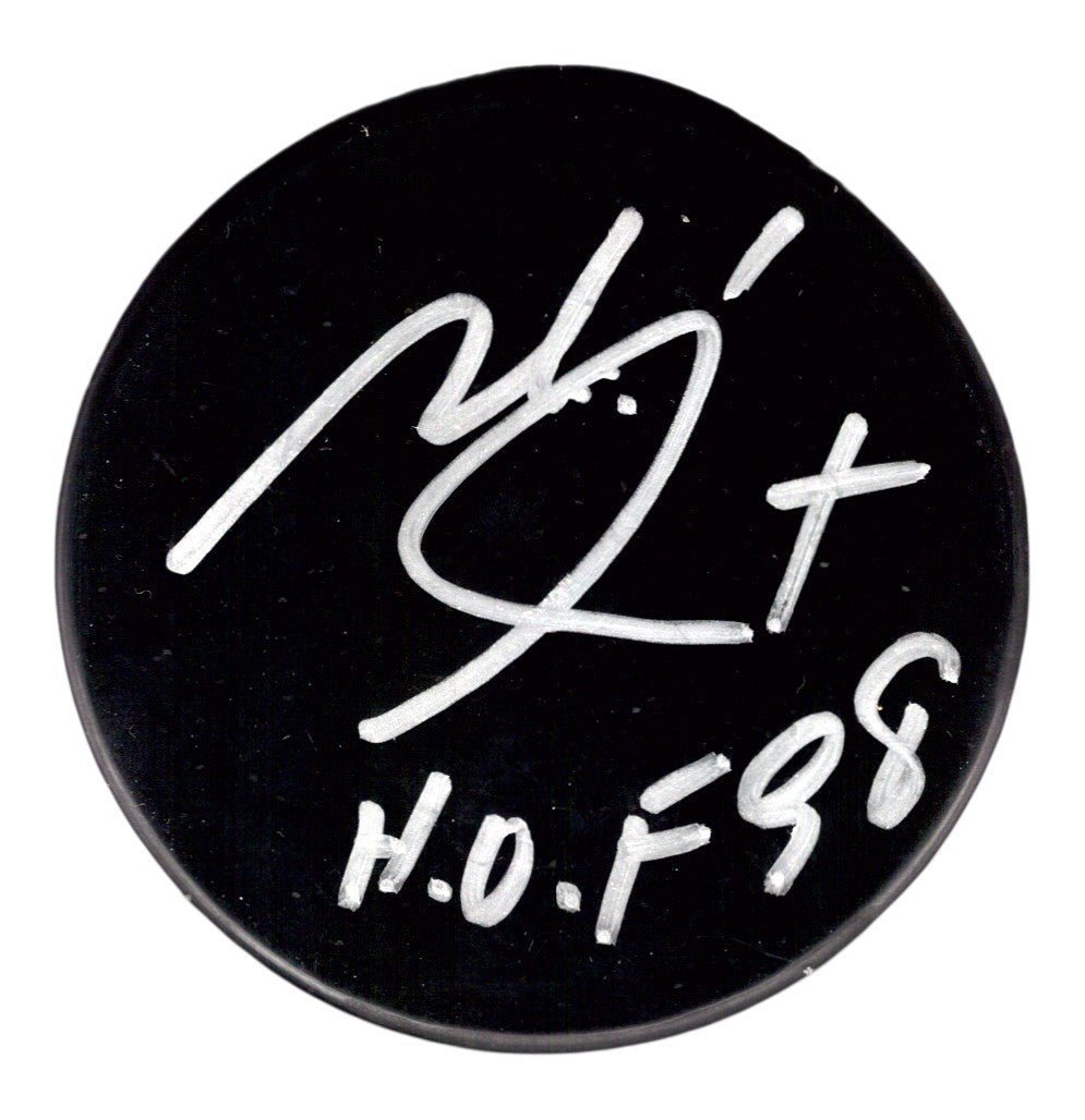 Michel Goulet Signed Autographed Puck w/ HOF 98 JSA COA Quebec Nordiques