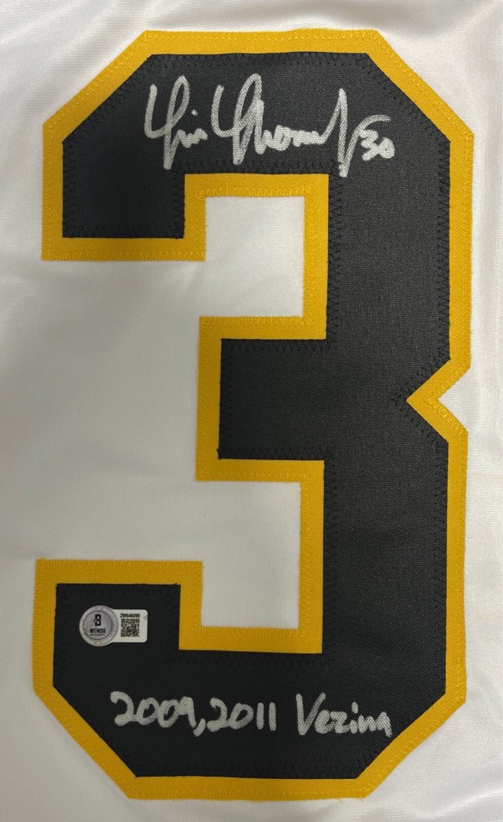 Tim Thomas Signed Boston Bruins Custom Jersey w/ 09 11 Vezina Beckett W BAS COA