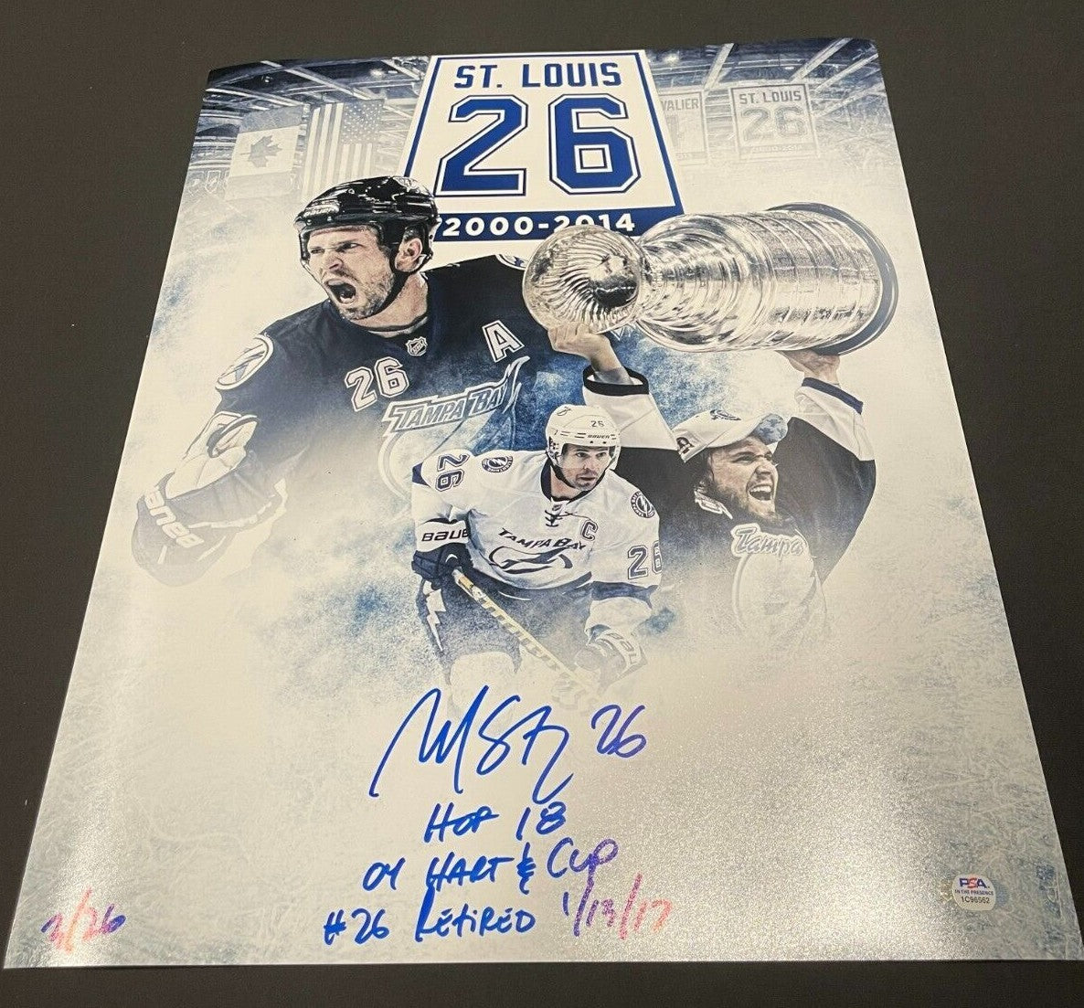Martin St. Louis Signed Auto TB Lightning 16x20 Photo 4x Ins LE /26 PSA ITP COA