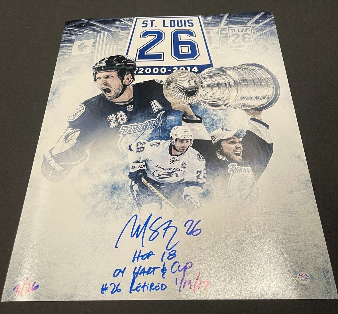 Martin St. Louis Signed Auto TB Lightning 16x20 Photo 4x Ins LE /26 PSA ITP COA
