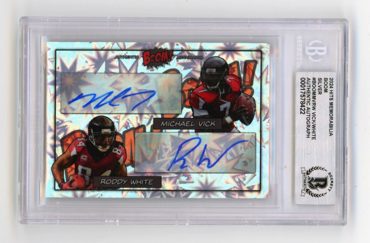Mike Vick &amp; Roddy White 2024 Hits Memorabilia BOOM Silver Signed BGS BAS Auto