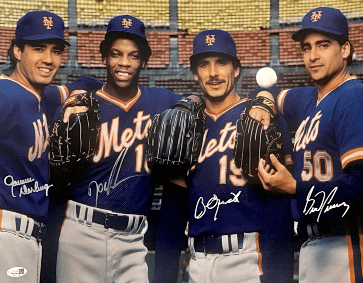 Gooden Darling Ojeda Fernandez Mets Starting Four Signed 16x20 Photo JSA W COA A