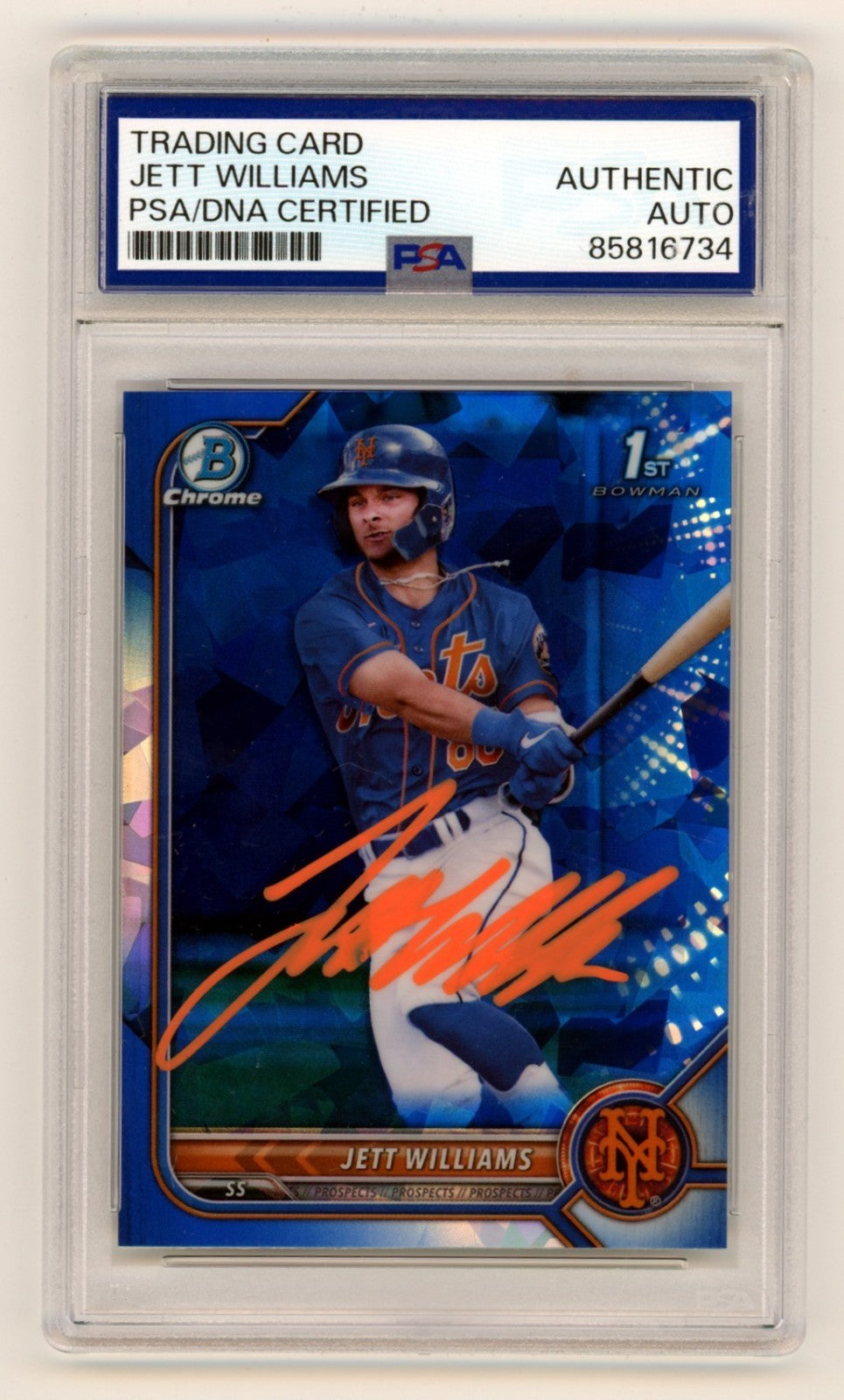 Jett Williams 2022 Bowman Chrome Sapphire 1st Signed Auto RC PSA Authentic Auto